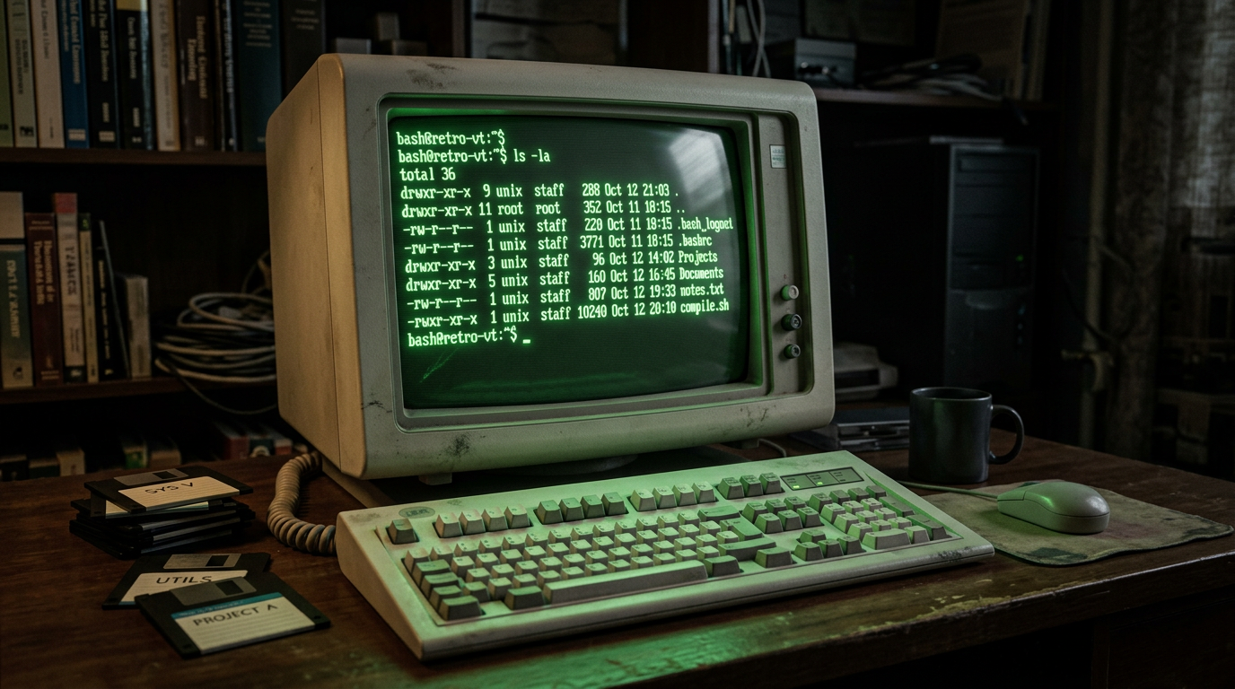 Vintage Terminals — retro terminal in a dark room
